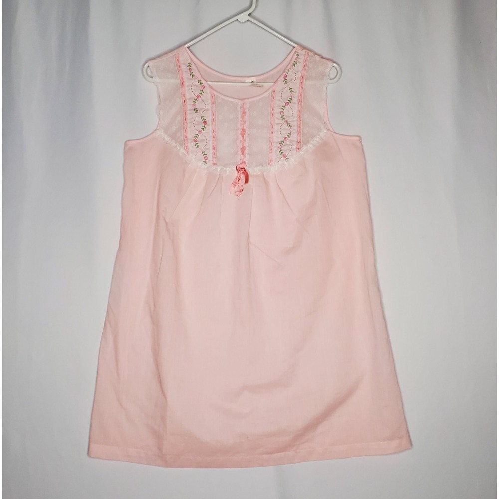 Aristocraft Vtg Nightgown Large Pastel Pink Sleeveless Ruffle‎ Lace Cottagecore